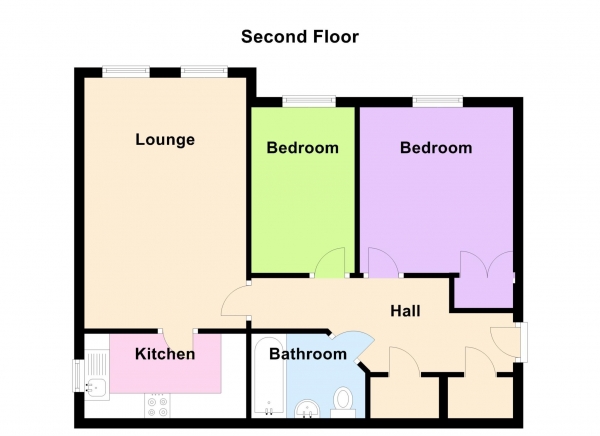 Floor Plan for 2 Bedroom Flat for Sale in Brockhurst Road, Gosport, PO12, 3AL -  &pound155,000