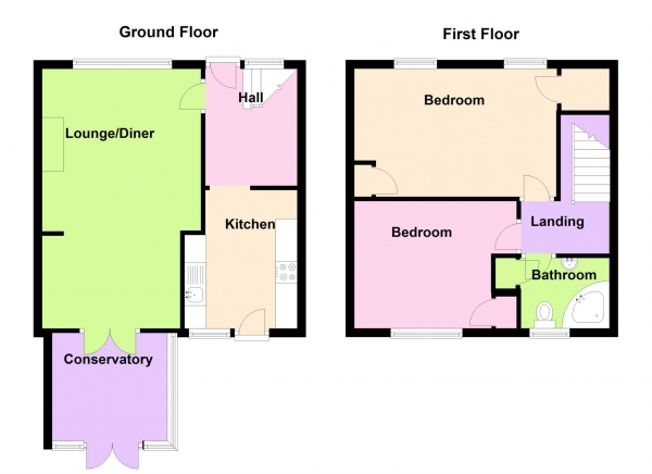 Floor Plan for 2 Bedroom Terraced House for Sale in Cameron Close, Bridgemary, Bridgemary, PO13, 0JE -  &pound245,000