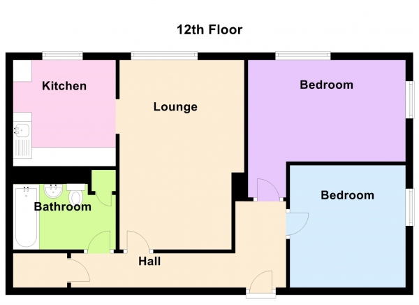 Floor Plan Image for 2 Bedroom Flat for Sale in Harbour Tower,  Gosport