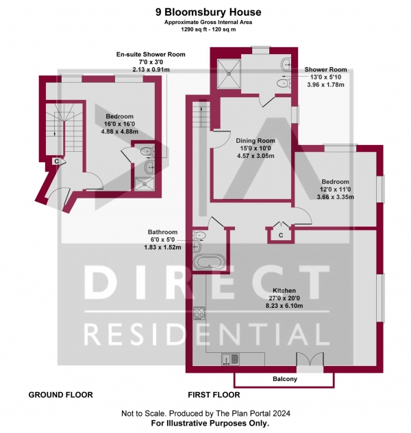 Floor Plan for 3 Bedroom Apartment to Rent in Mill Road, Millside Place, Epsom, KT17 4FA, Epsom, KT17, 4FA - £515 pw | £2230 pcm