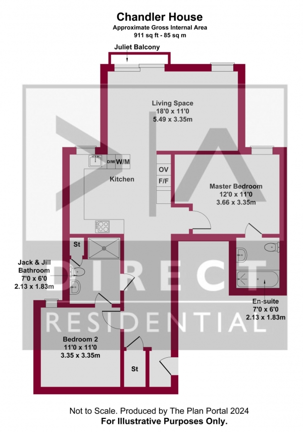 Floor Plan Image for 2 Bedroom Apartment to Rent in Alexandra Road, Epsom, KT17 4BH