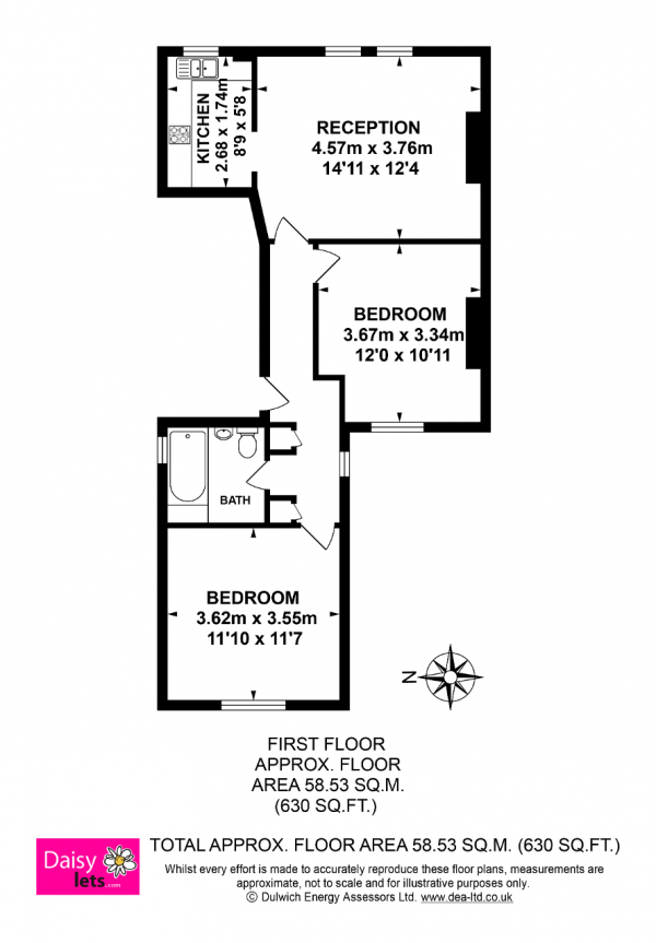 Floor Plan Image for 2 Bedroom Flat to Rent in Rosendale Road, West Dulwich, London, SE21 8DS