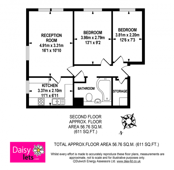 Floor Plan Image for 2 Bedroom Flat to Rent in Clapham Common Southside, Clapham, London, SW4 9BW