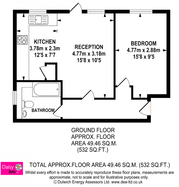 Floor Plan Image for 1 Bedroom Flat to Rent in Ferris Road, East Dulwich, London, SE22 9NP