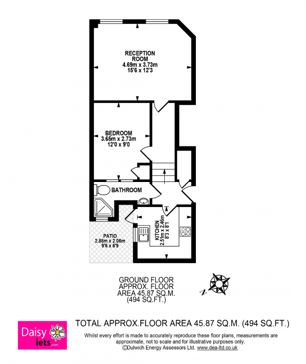 Floor Plan Image for 1 Bedroom Flat to Rent in Crystal Palace Road, London, SE22 9EL