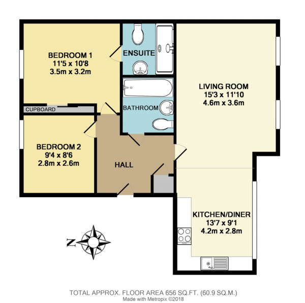 Floor Plan Image for 2 Bedroom Flat for Sale in Hawley Drive, Leybourne Chase, West Malling, ME19 5FE