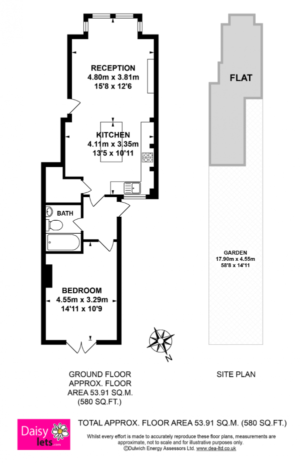 Floor Plan Image for 1 Bedroom Flat to Rent in Grove Hill Road, East Dulwich/Camberwell, London, SE5 8DF