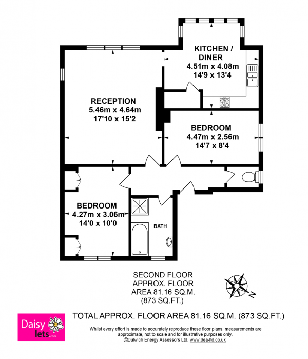 Floor Plan Image for 2 Bedroom Flat to Rent in Crystal Palace Park Road, Crystal Palace/Penge, London, SE26 6EG
