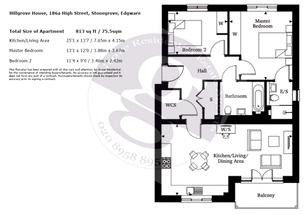 Floor Plan Image for 2 Bedroom Apartment for Sale in Hillgrove House, 186A High Street, Middlesex, Edgware, HA8 7EX