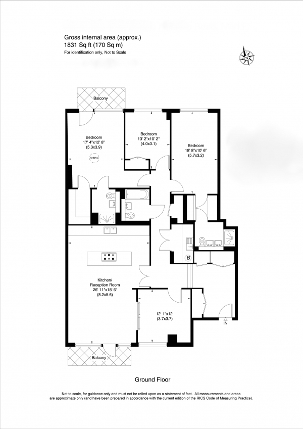 Floor Plan Image for 3 Bedroom Apartment to Rent in THE LEXINGTON, GOLDERS GREEN, LONDON, NW11