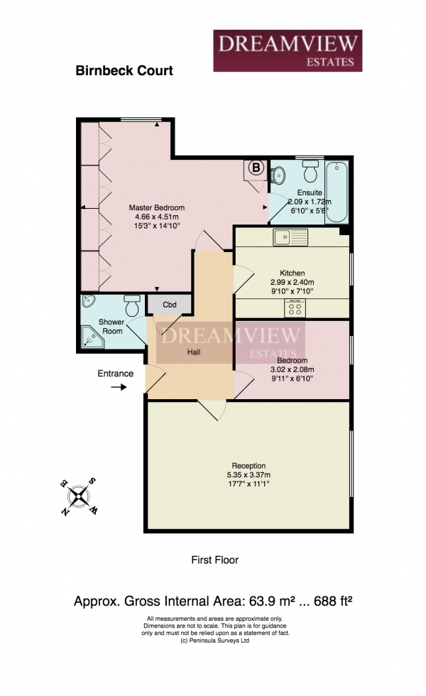 Floor Plan for 2 Bedroom Flat for Sale in BIRNBECK COURT, FINCHLEY ROAD, TEMPLE FORTUNE, LONDON, NW11, NW11, 6BB -  &pound375,000