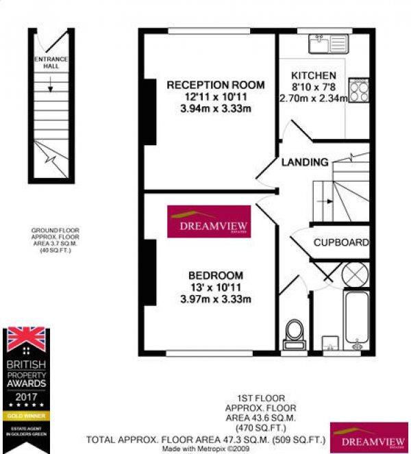 Floor Plan Image for 1 Bedroom Flat for Sale in MONTPELIER RISE, GOLDERS GREEN, LONDON, NW11