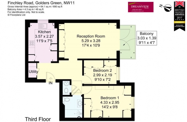 Floor Plan Image for 2 Bedroom Apartment for Sale in FINCHLEY ROAD, GOLDERS GREEN, LONDON, NW11