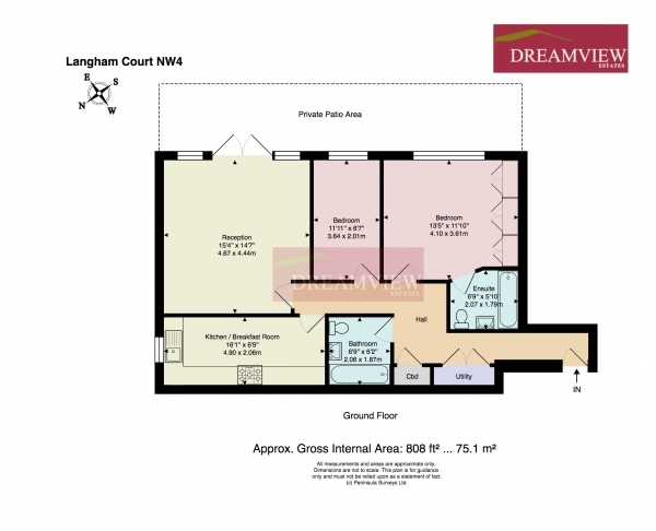 Floor Plan Image for 2 Bedroom Apartment for Sale in LANGHAM COURT, HOLMBROOK DRIVE, HENDON, LONDON, NW4