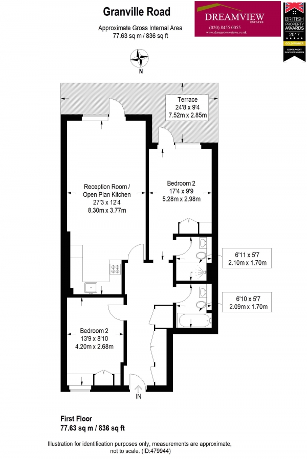 Floor Plan Image for 2 Bedroom Flat for Sale in TESEO HOUSE, GRANVILLE ROAD, CHILDS HILL, CRICKLEWOOD, NW2
