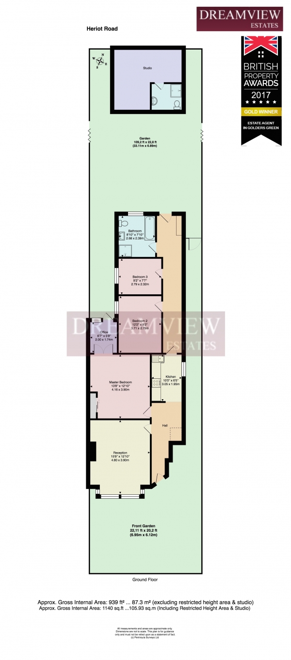 Floor Plan Image for 3 Bedroom Apartment for Sale in HERIOT ROAD, HENDON, LONDON, NW4