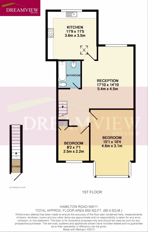 Floor Plan Image for 2 Bedroom Flat to Rent in HAMILTON ROAD, GOLDERS GREEN, LONDON, NW11