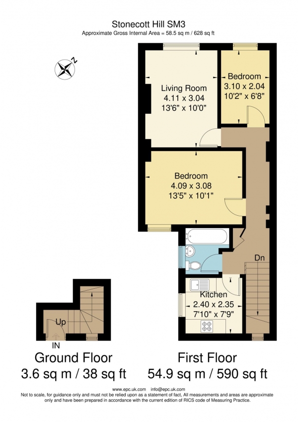 Floor Plan Image for 2 Bedroom Flat to Rent in Stonecot Hill, Sutton