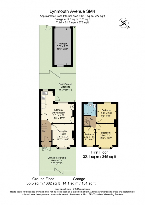 Floor Plan Image for 3 Bedroom Terraced House to Rent in Lynmouth Avenue, Morden