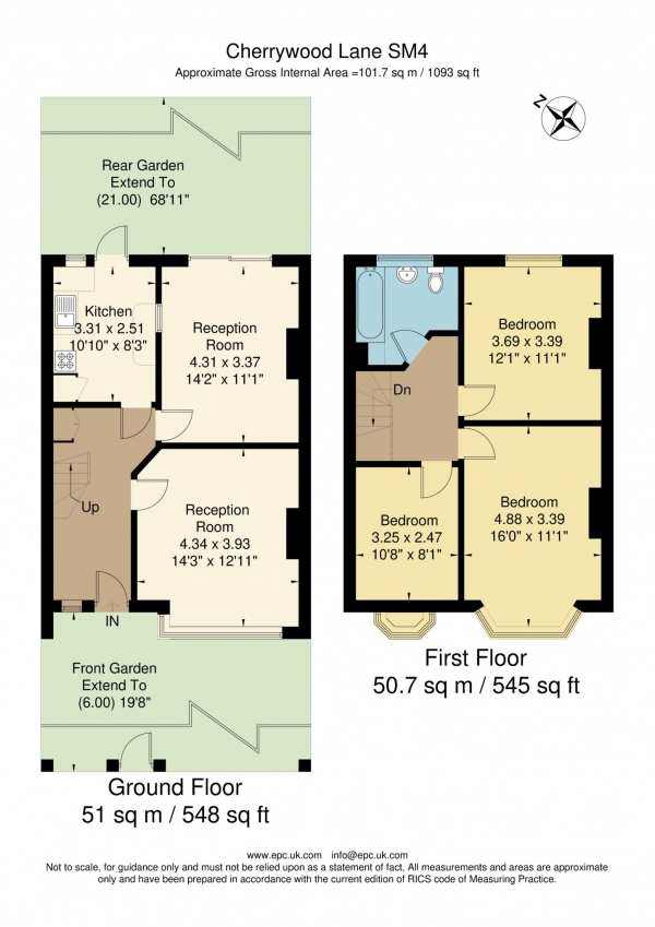 Floor Plan Image for 3 Bedroom Terraced House for Sale in Cherrywood Lane, Morden