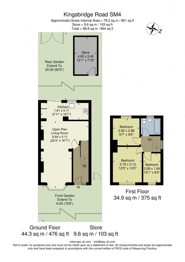 Floor Plan Image for 3 Bedroom End of Terrace House for Sale in Kingsbridge Road, Morden