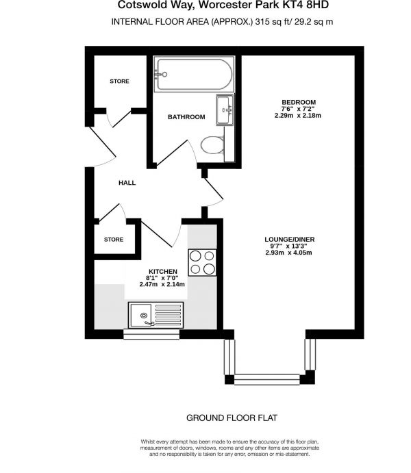 Floor Plan Image for 1 Bedroom Studio for Sale in Cotswold Way, Worcester Park