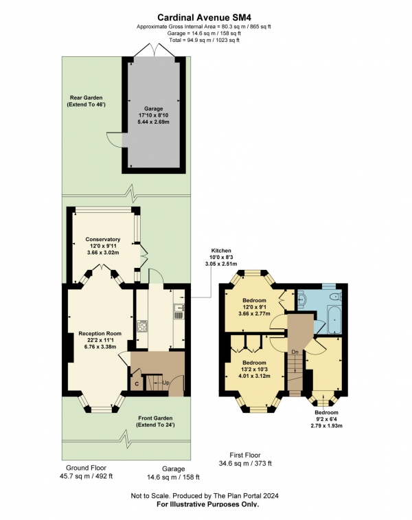 Floor Plan Image for 3 Bedroom Terraced House for Sale in Cardinal Avenue, Morden