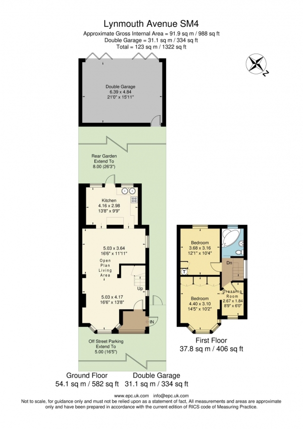 Floor Plan Image for 2 Bedroom End of Terrace House for Sale in Lynmouth Avenue, Morden