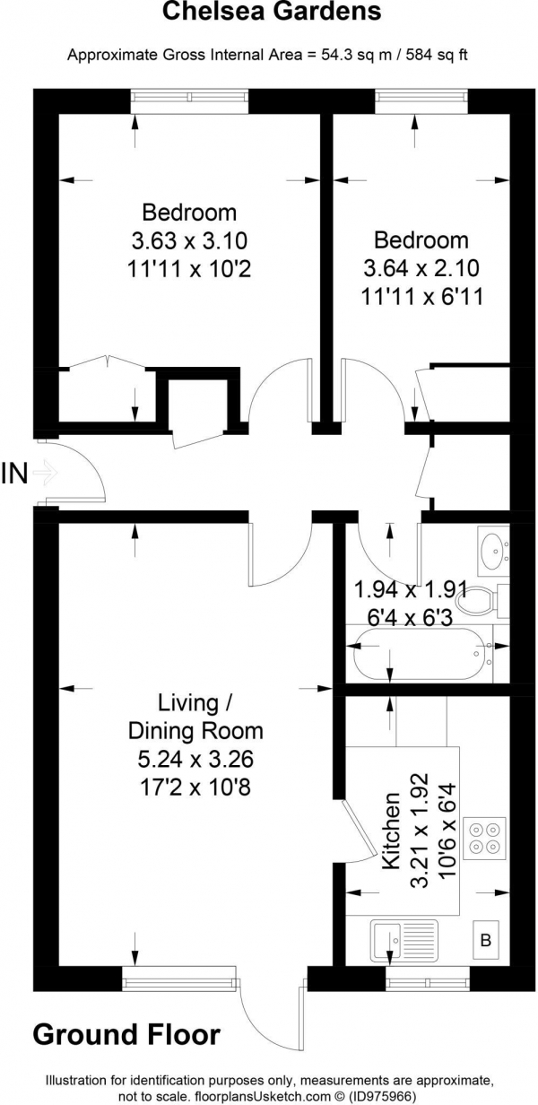 Floor Plan Image for 2 Bedroom Apartment for Sale in Chelsea Gardens, Sutton