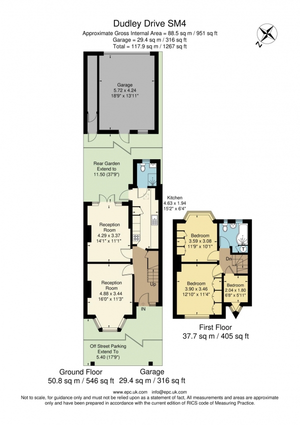 Floor Plan Image for 3 Bedroom Terraced House for Sale in Dudley Drive, Morden