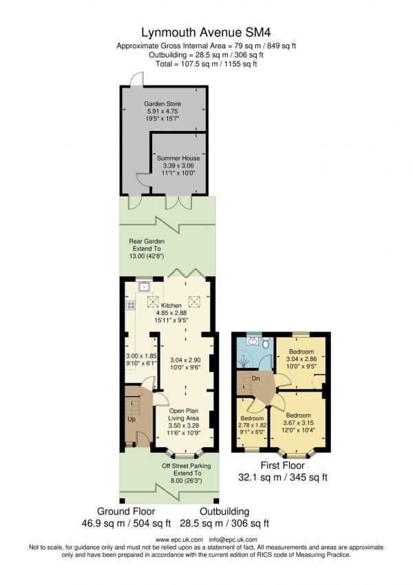 Floor Plan Image for 3 Bedroom Terraced House for Sale in Lynmouth Avenue, Morden