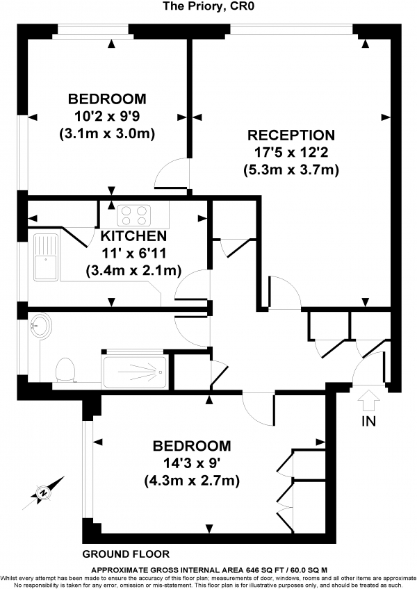 Floor Plan Image for 2 Bedroom Apartment for Sale in The Priory, Epsom Road, CROYDON, Surrey, CR0