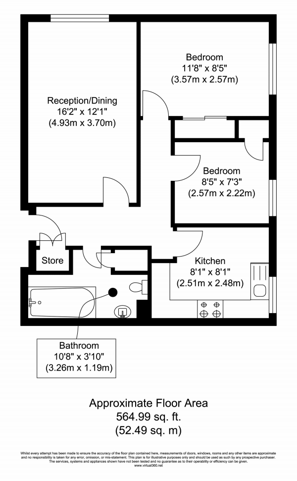 Floor Plan for 2 Bedroom Apartment for Sale in Garratt Lane, London SW17, SW17, 0PD -  &pound395,000
