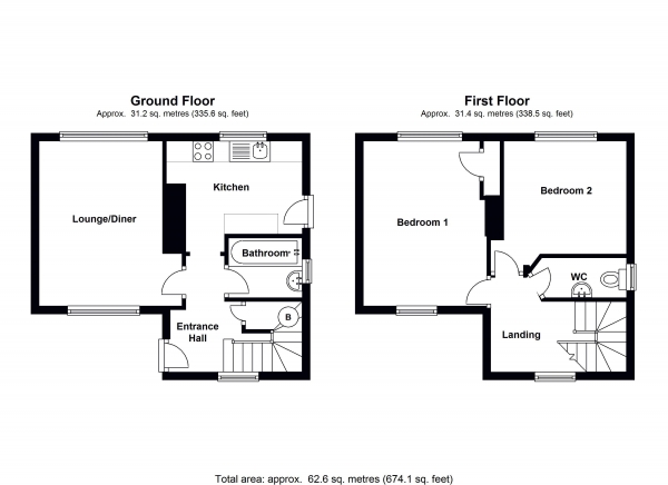 Floor Plan for 2 Bedroom Semi-Detached House for Sale in Northway, Guildford, GU2, 9SD - Offers in Excess of &pound300,000