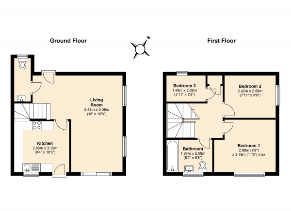 Floor Plan Image for 3 Bedroom Terraced House for Sale in Clement Gardens, Hayes