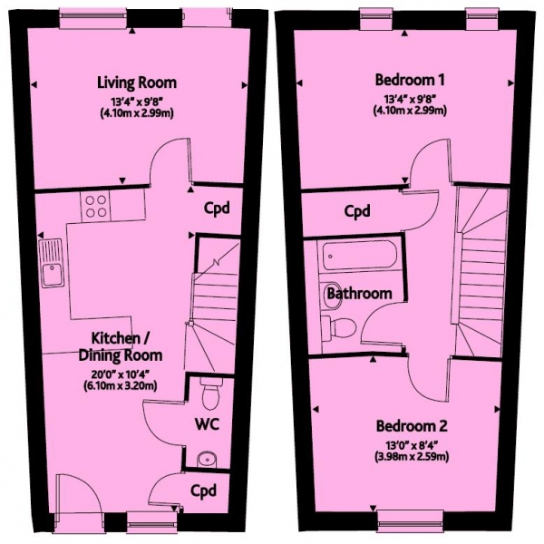 Floor Plan Image for 2 Bedroom Terraced House for Sale in Friars Mews, Aylesbury, 2 Bedrooms