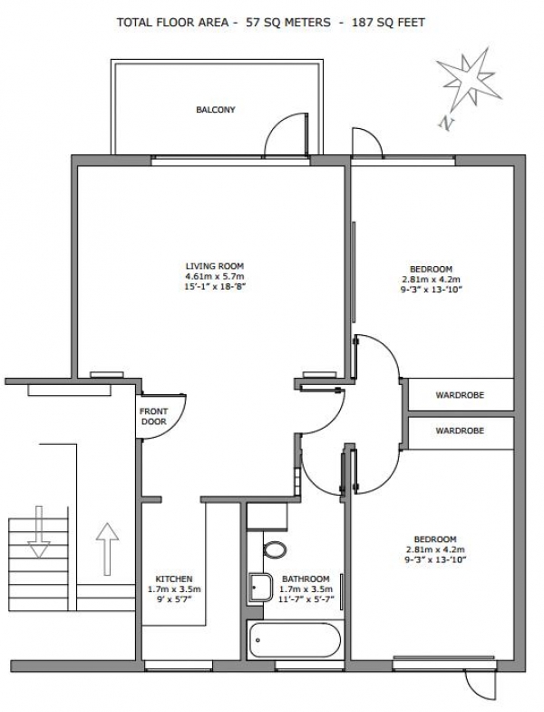 Floor Plan Image for 2 Bedroom Apartment to Rent in Brockley Combe, Weybridge