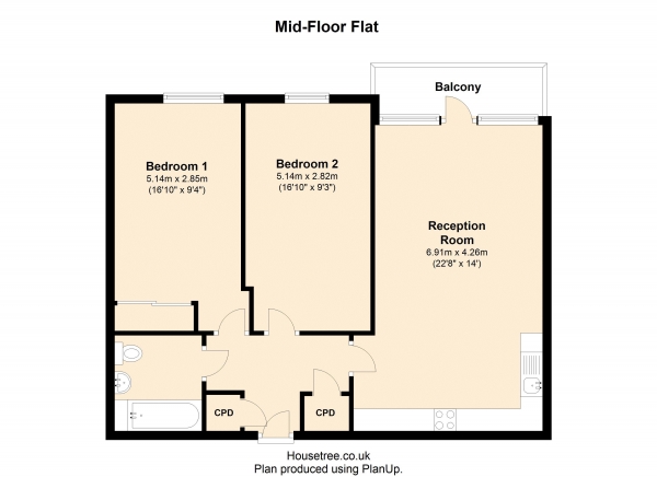 Floor Plan for 2 Bedroom Apartment for Sale in Croxley Road, Hemel Hempstead, Nash Mills Wharf, HP3, 9GY - Shared Ownership &pound94,500