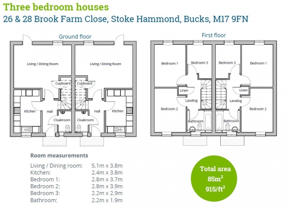 Floor Plan Image for 3 Bedroom Semi-Detached House for Sale in Brook Farm Close, Milton Keynes