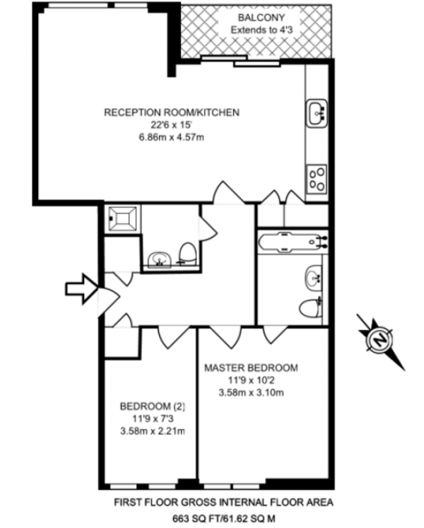 Floor Plan Image for 2 Bedroom Flat to Rent in Latitude House, Oval Road, Primrose Hill, NW1