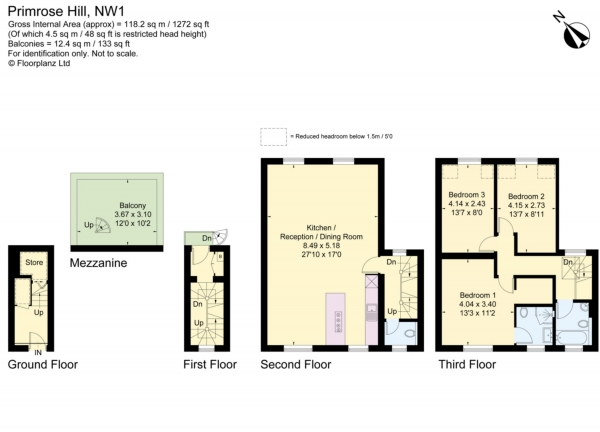Floor Plan for 3 Bedroom Duplex for Sale in Gloucester Avenue, Primrose Hill, NW1, Primrose Hill, NW1, 8HX -  &pound1,600,000