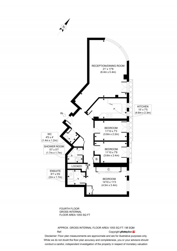 Floor Plan Image for 3 Bedroom Flat for Sale in Regents Plaza, Greville Road, London, NW6