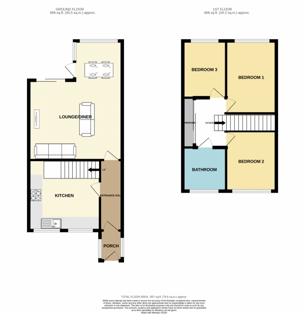 Floor Plan for 3 Bedroom Terraced House for Sale in Crakston Close, CV2, Coventry, CV2, 5EB - OIRO &pound220,000