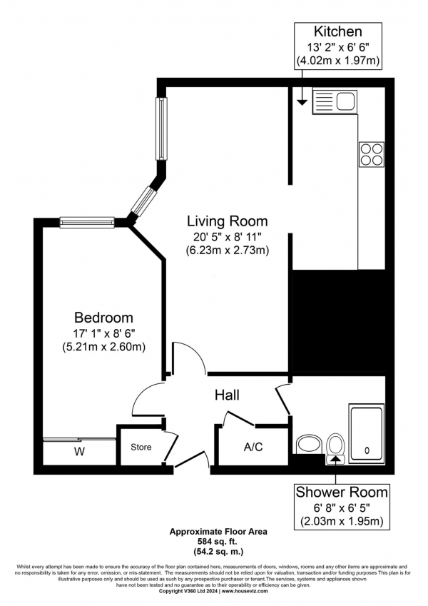 Floor Plan for 1 Bedroom Retirement Property for Sale in Pembroke Court, Chatham, ME4, 4PG -  &pound75,000