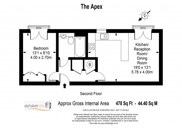 Floor Plan Image for 1 Bedroom Apartment to Rent in The Apex, Limehouse E14