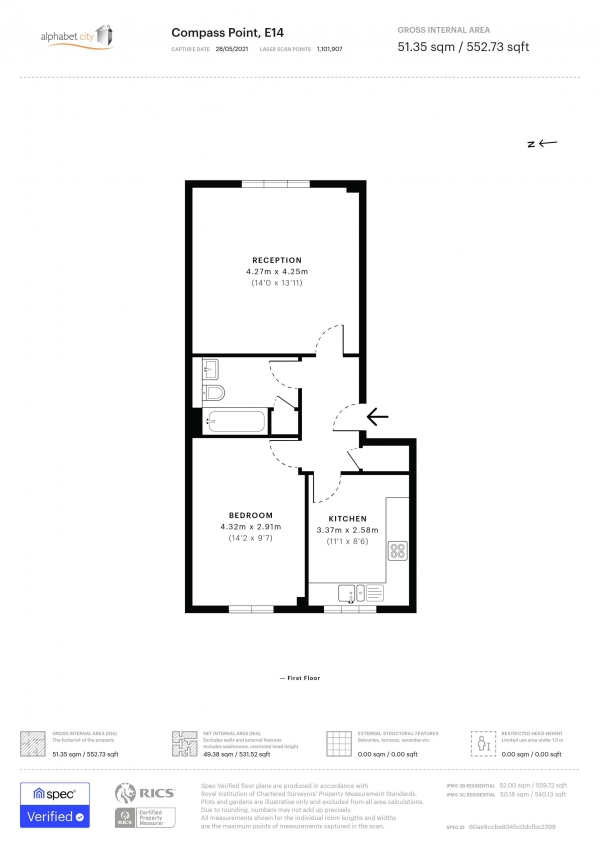 Floor Plan Image for 1 Bedroom Apartment to Rent in COMPASS POINT, LIMEHOUSE E14 8HN