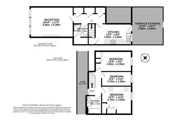 Floor Plan for 3 Bedroom Maisonette to Rent in RHODESWELL ROAD, POPLAR E14, Poplar, E14, 7UF - £630  pw | £2730 pcm