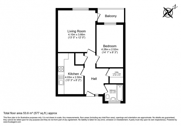 Floor Plan Image for 1 Bedroom Apartment to Rent in KILDARE WALK, POPLAR, E14 7DB