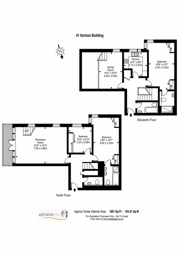 Floor Plan Image for 3 Bedroom Duplex to Rent in HORIZON BUILDING, HERTSMERE ROAD, E14