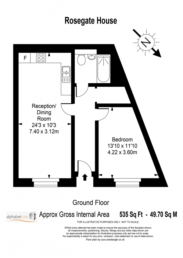 Floor Plan Image for 1 Bedroom Apartment to Rent in Rosegate House, Bow, E3